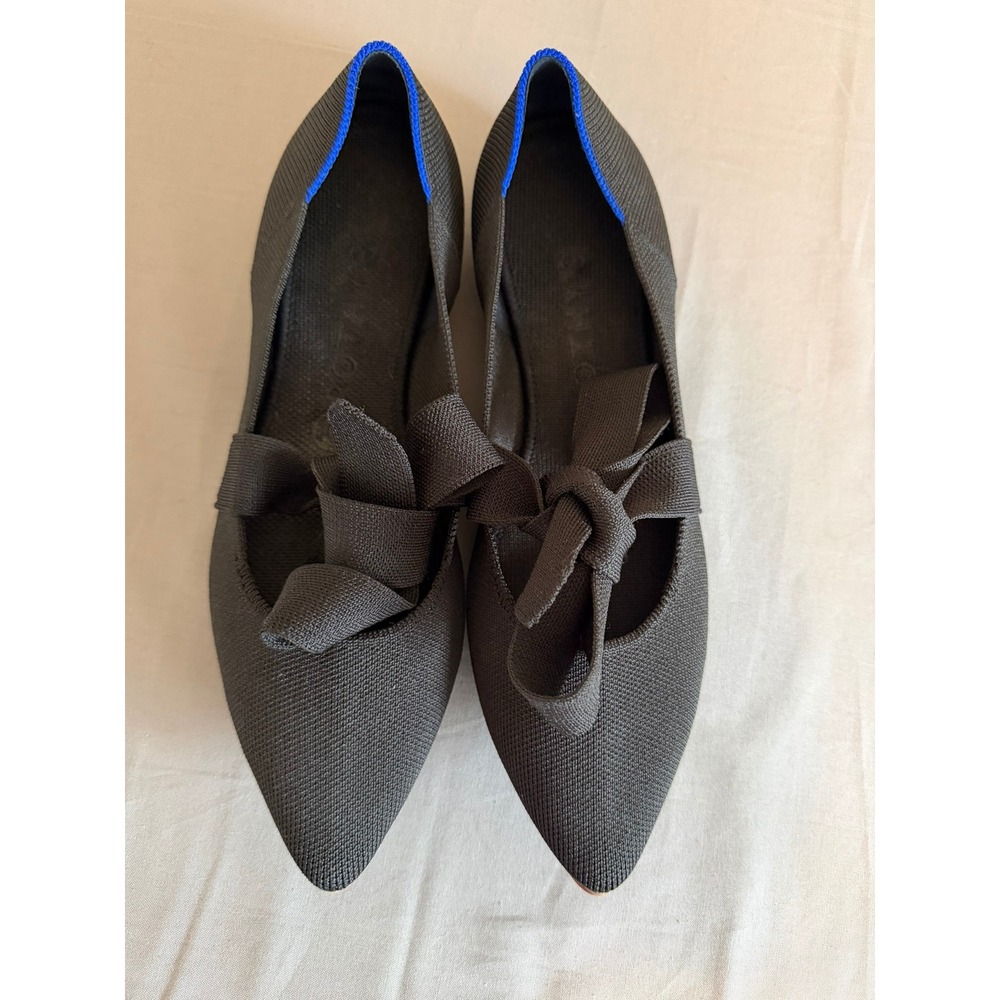 Rothys The Point Bow Flats Black Knit Pointed Toe Shoes Womens 9.5